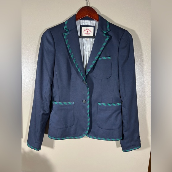 ❌SOLD❌Brooks Brothers Red Fleece Women 2 Button Blazer Green Navy Trim Sz 0 - Picture 1 of 10